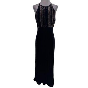 Vintage Betsy & Adam velour Halter top open back Gown Glam evening Dress 8